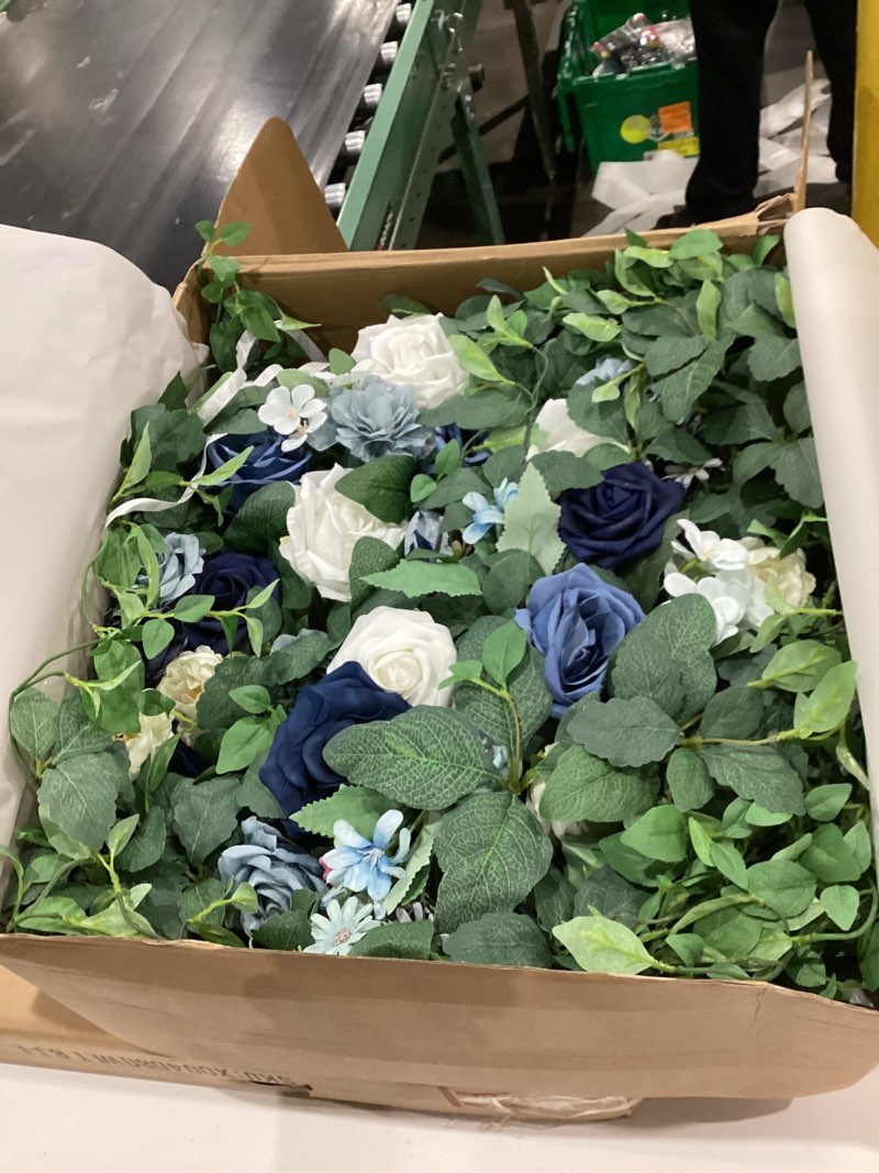 Condition photo showing Good Condition for Ting's time Artificial Wedding Arch Flowers Kit (Set of 5)-2Pcs Floral Swag Arrangement 3Pcs Fabric Drap for Wedding Ceremony Reception Backdrop Decoration Blue Blue & White