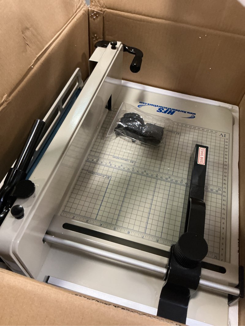 Condition photo showing Good Condition for HFS(R) Heavy Duty Guillotine Paper Cutter 400 Sheet Capacity | Solid Steel Construction (A4-12'' Paper Cutter)