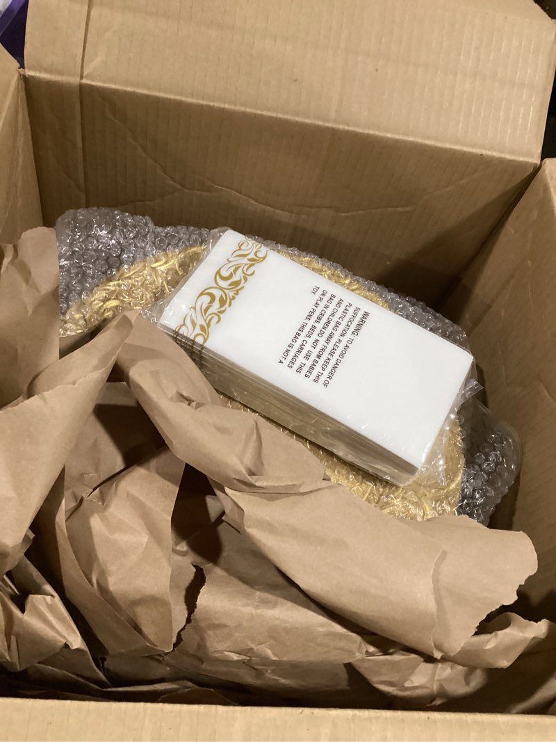 Condition photo showing Good Condition for 100 Pcs Charger Plates 13 Inch Plastic Round Chargers Bulk 50 Dinner Plates 50 Disposable Napkins for Wedding Party Event Table Decoration Setting(Gold) Gold 100