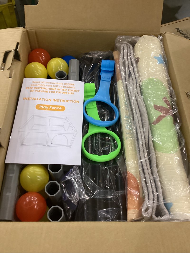 Condition photo showing New/Like New for Baby Playpen with Mat, 50x50 Inch Playpen with Mat Waterproof for Babies and Toddlers Play Pen Playards Safety Gate Fence Active Center Indoor Dark Grey + Mat 50x50 Inch