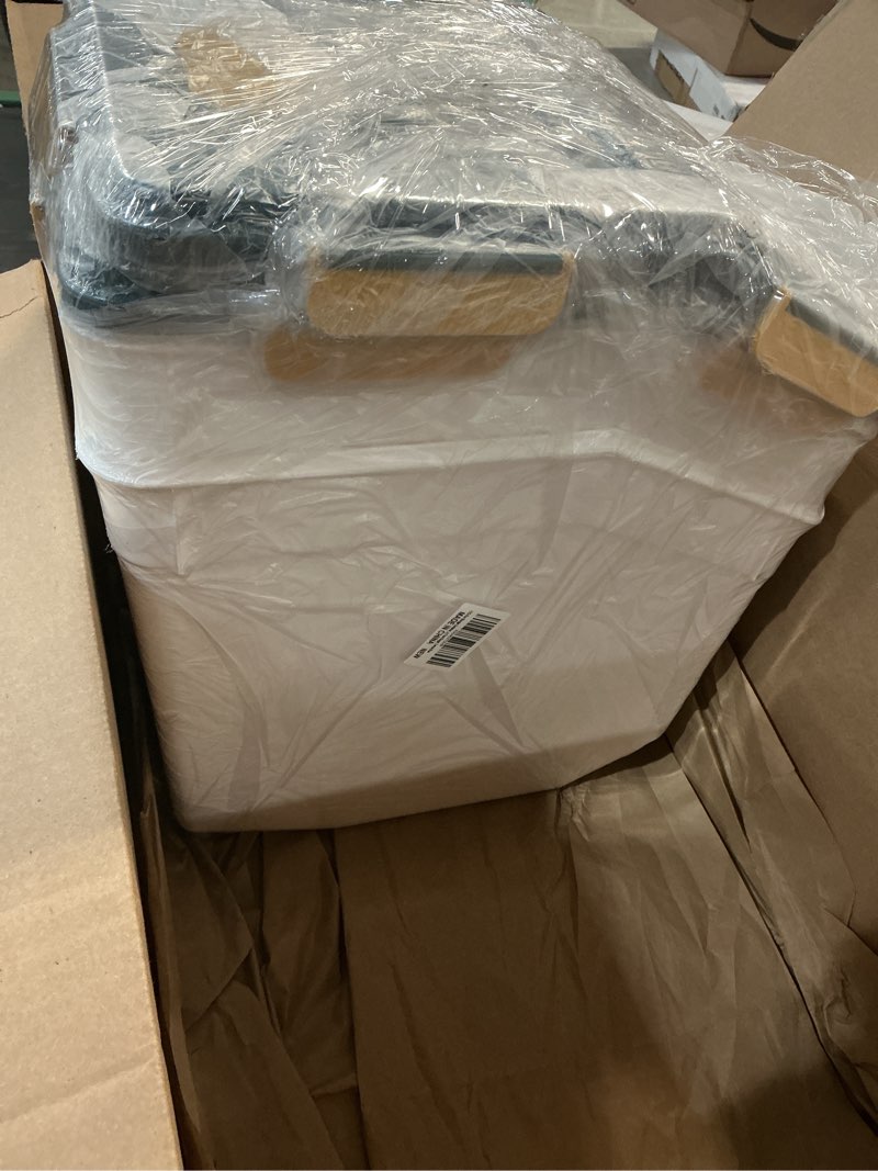 Condition photo showing As Is for YXQ 50LB Large Flour Storage Container Bin,2 Pack Airtight Plastic with Wheels Seal Locking Lid Dispenser Organizer Bin with Measuring Cup & Scoop for Flour, Rice, Grain 100LBS Total Capacity(Blue) Blue/50lbs,2counts