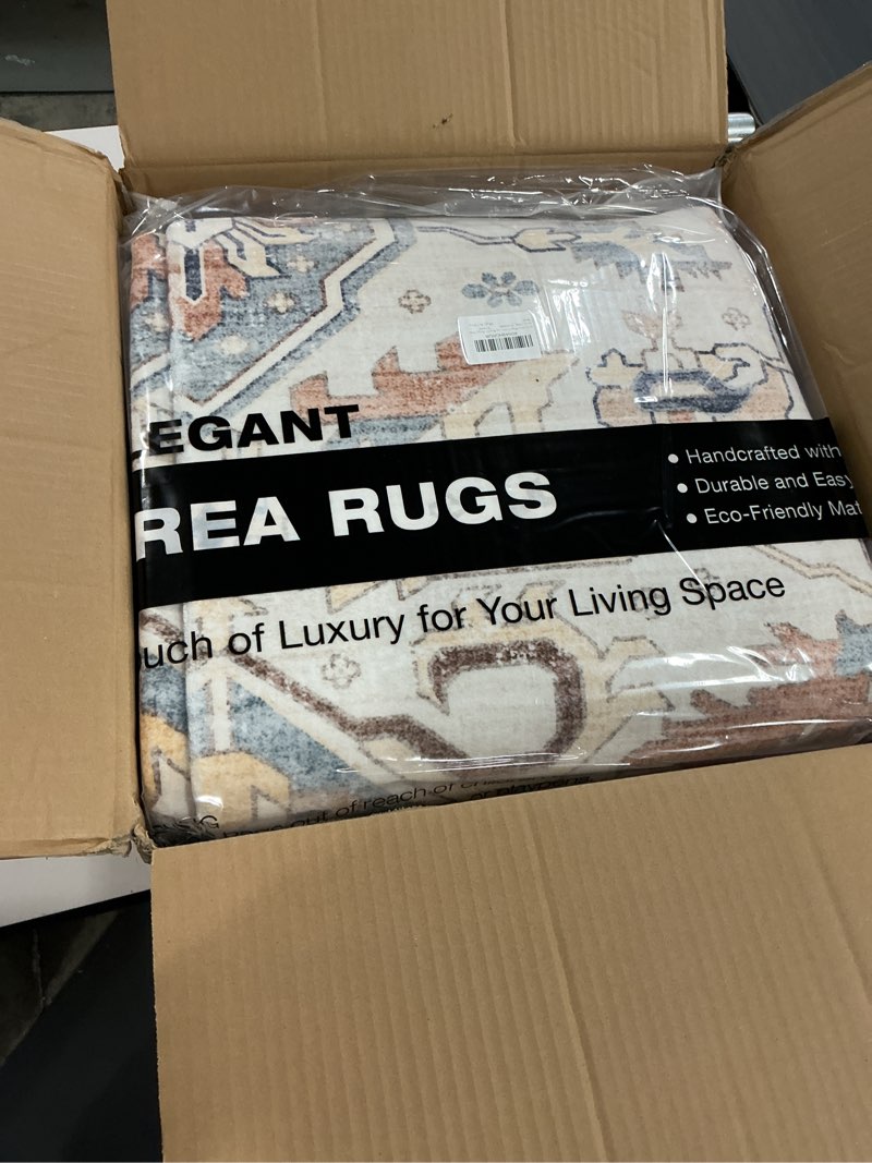 Condition photo showing New/Like New for 9x12 area rug living room: washable boho large neutral vintage soft rugs stain resistant distressed farmhouse non-slip indoor floor carpet for bedroom nursery kids office dining room- beige blue beige blue 9' x 12' (rectangular)