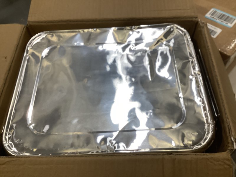 Condition photo showing As Is for alpha living 6 pack - disposable chafing dish buffet set, half size pans, welded body food warmers for parties, fuel cans complete set, warming trays complete kit (with racks)