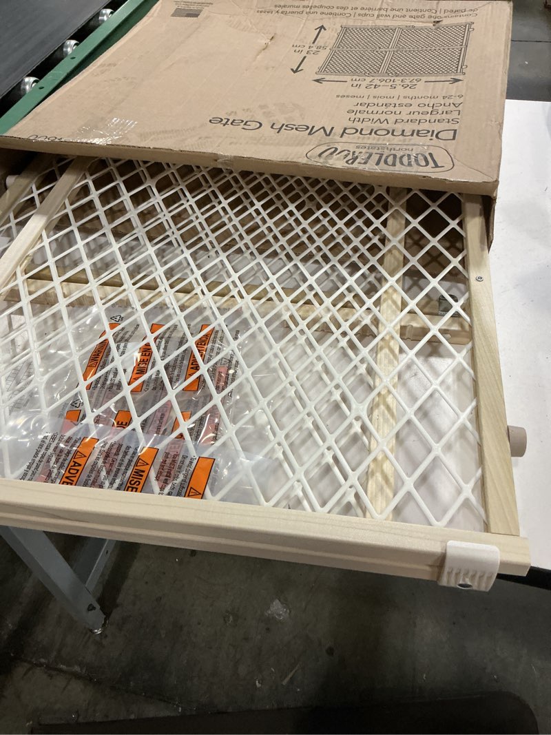 Condition photo showing Good Condition for toddleroo by north states - diamond mesh wooden baby gate: pressure mounted baby gate for doorways - adjustable 26.5 to 42 inches wide - 23 inches tall