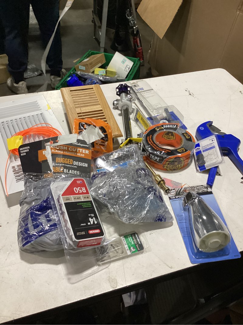 Condition photo showing Good Condition for assorted home improvement lot: vent covers, tub spout, 2in pvc cutter, etc