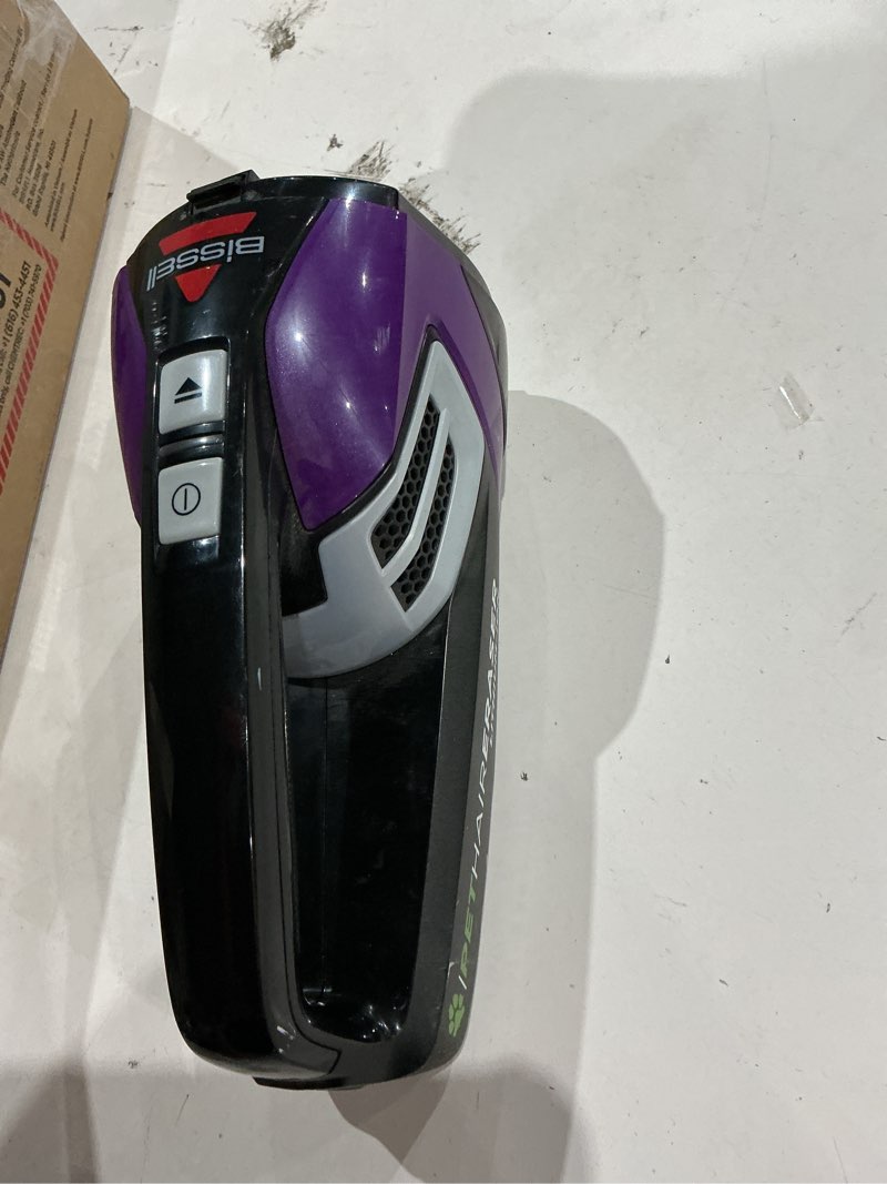 Condition photo showing As Is for imcompleto))bissell pet hair eraser lithium ion cordless hand vacuum  purple  2390a