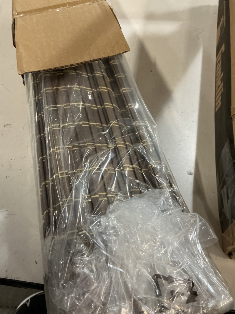 Condition photo showing New/Like New for lazblinds cordless bamboo roman shades, privacy blinds for interior windows, room darkening roll up bamboo blinds for home & patio, 31.5" w x 64" h, bdp-driftwood privacy - driftwood 31.5" w x 64" h