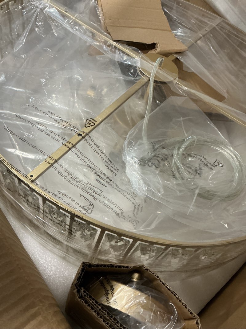 Condition photo showing New/Like New for 24'' Modern Crystal Chandelier 8-Lights Luxury Gold Semi Flush Mount Ceiling Light Fixtures Round Crystal Pendant Chandelier for Living Room Dining Room Foyer Bedroom Kitchen Gold Large-24”