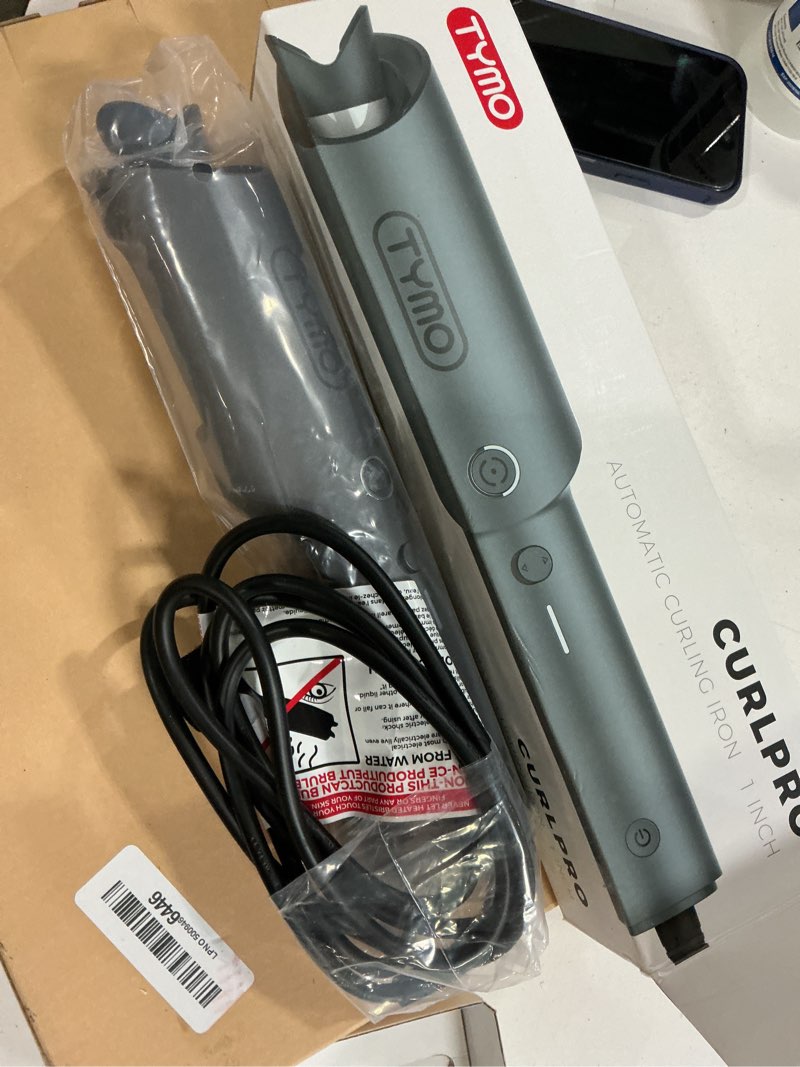 Condition photo showing New/Like New for tymo automatic rotating curling iron - tymo curlpro beach waves curling wand, portable hair curler, 500 million ionic, dual voltage & lightweight for travel, ceramic coating, 1 inch, metallic gray 1 inch metallic gray