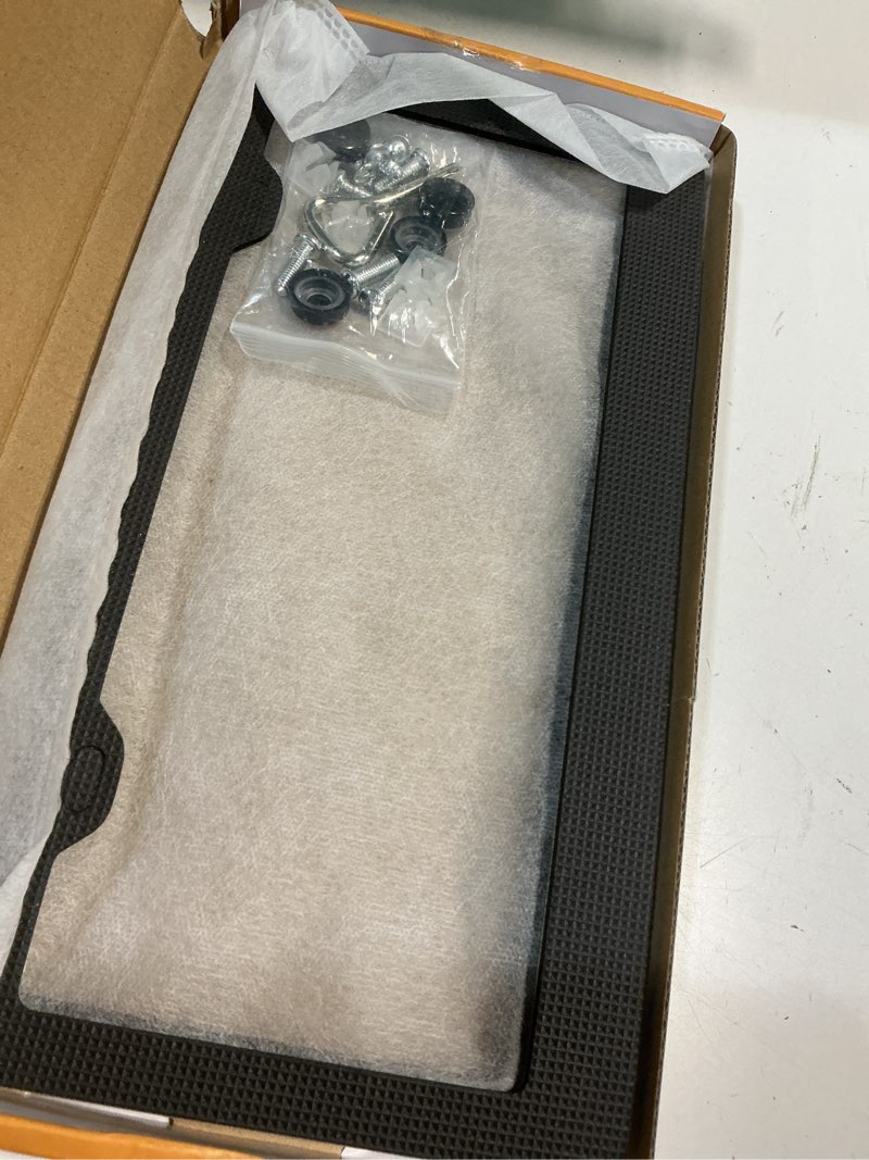 Condition photo showing Good Condition for real carbon fiber license plate frame, 100% pure carbon fiber frame, black license plate holder coverwith screw caps, anti-vibration pads, (forged 2 hole) carbon fiber forge 2 hole