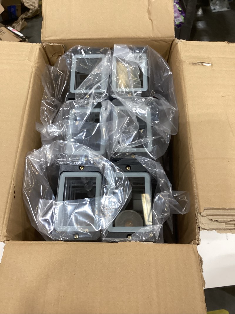 Condition photo showing New/Like New for 6 Pack Dusk to Dawn Outdoor Light Fixture,14W IP65 3000K 1100LM Warm White,Exterior Lights for House, Up and Down Outdoor Sconce Lights, Aluminum Outdoor Lights for House Porch Garage Jet Black 6Packs 3-layer Dust to Dawn