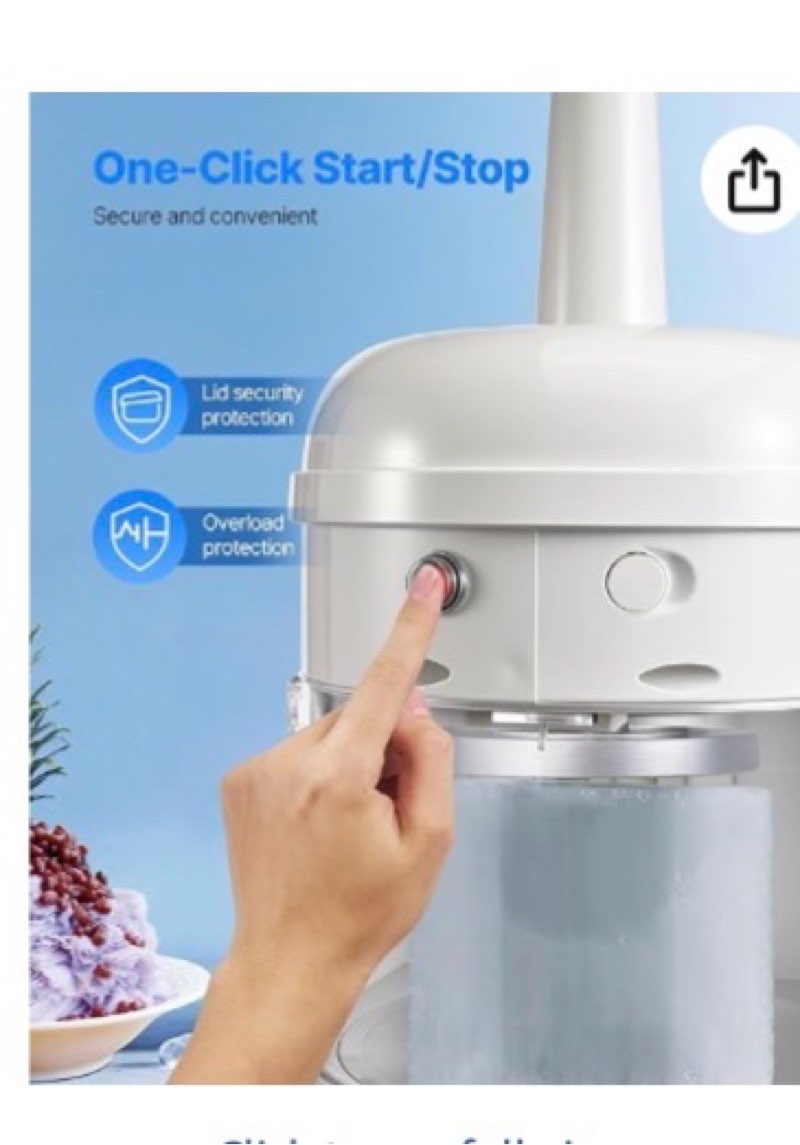 VEVOR Commercial Ice Shaver Crusher, 220lbs/hr Electric Fluffy Ice & Snow Cone Machine, 250W 1500RPM