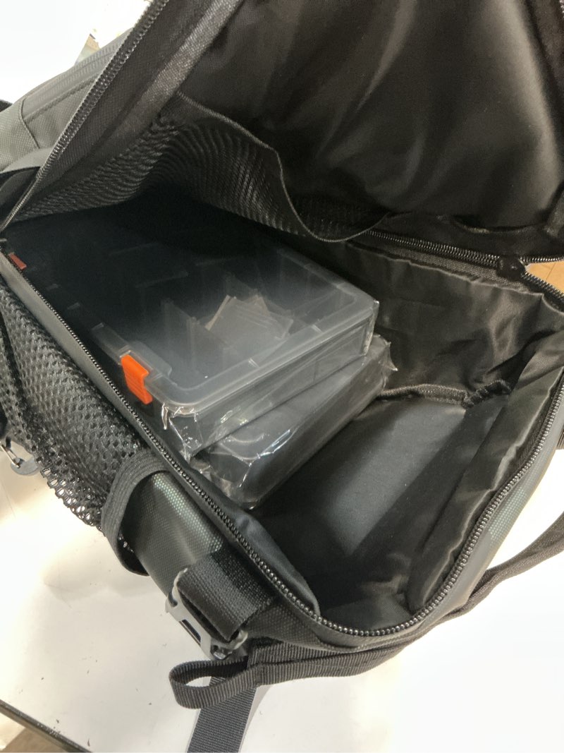 Condition photo showing New/Like New for fishing backpack tackle storage bag with 2 tackle boxes, lightweight outdoor water-resistant fish shoulder bag with rod holder-store fish gear for fishing(green) green sling bag with 2 tackle boxes