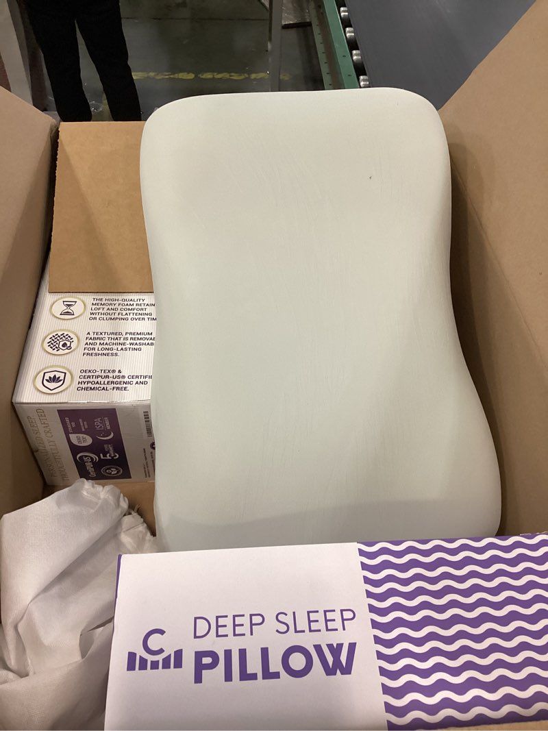 Condition photo showing As Is for C CUSHION LAB Deep Sleep Pillow, Patented Ergonomic Contour Design for Side & Back Sleepers, Orthopedic Cervical Shape Gently Cradles Head & Provides Neck Support & Shoulder Pain Relief - Calm Grey