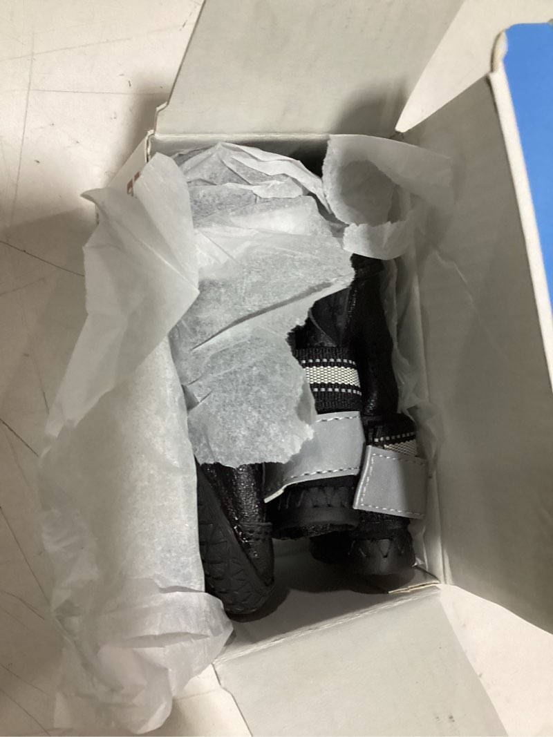 Condition photo showing New/Like New for QUMY Dog Shoes for Large Dogs, Medium Dog Boots & Paw Protectors for Winter Snowy Day, Summer Hot Pavement, Water-Resistant in Rainy Weather, Outdoor Walking, Indoor Hardfloors Skid-Resistant Sole Black Size 2: 1.9''x2.4''(W*L) (Pack of 4)