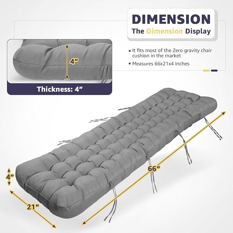 Waterproof Oxford Chaise Lounge Cushion Extra Thick Pad for Outdoor Recliner