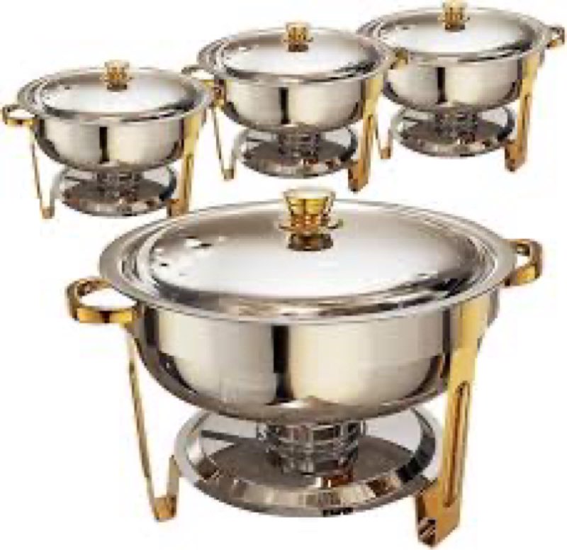 Chafing Dishes for Buffet 4 Pack, 6QT Round Chafing Dishes for Buffet [Elegant Gold and Silver Color