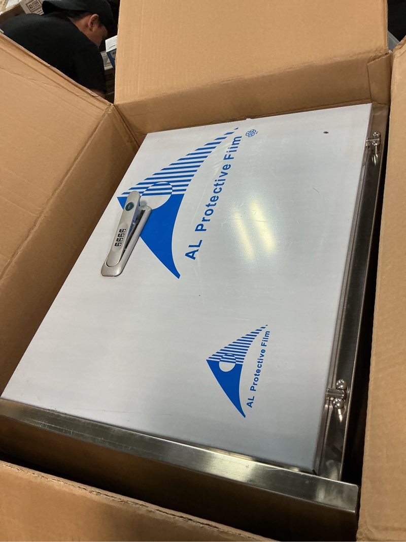 Condition photo showing As Is for (Similar,Keyless)EV Charger Cover for Tesla Wall Charger, Outdoor EV Charger Enclosure, Stainless Steel Electric Vehicle Charger Box with Mechanical Combination Lock, Waterproof and Dustproof, 23.6 x 16.9 x 8.3'' Fully enclosed