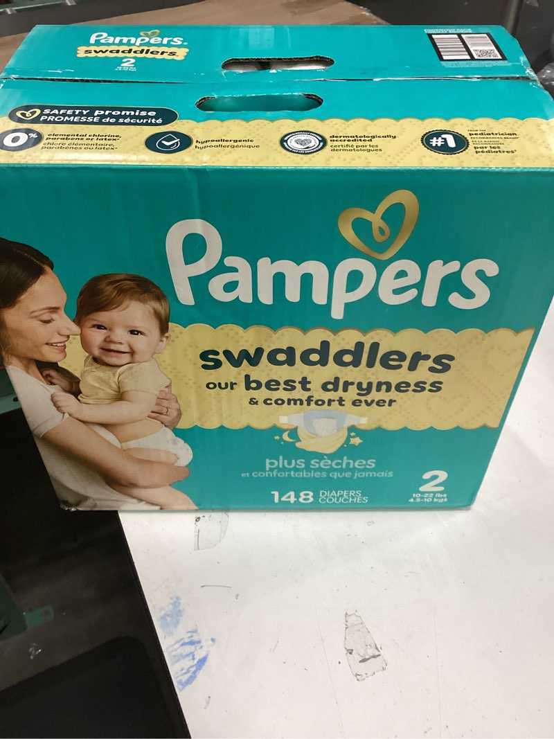 Condition photo showing New/Like New for Pampers Swaddlers Diapers, Size 2 (10-22 lbs), 148 Count, Absorbent, Keeps Baby Dry and Comfortable, Skin Safe Disposable Baby Diaper Size 2 148