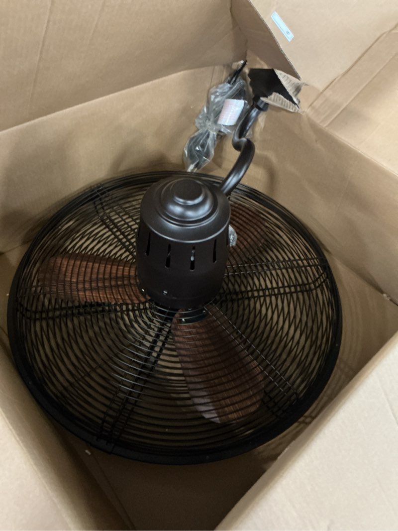 Condition photo showing As Is for harbor breeze marina cove 18-in oscillation indoor or outdoor bronze wall mounted fan