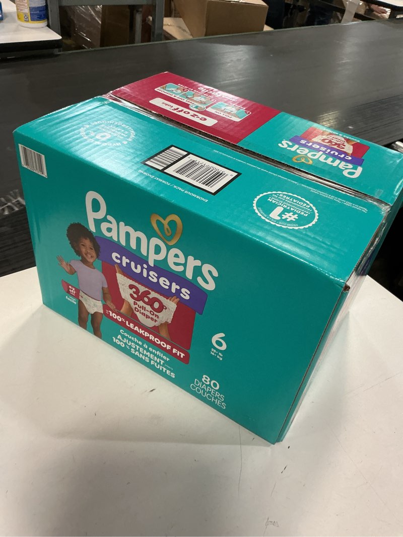 Condition photo showing New/Like New for Pampers Diapers - Cruisers 360 - Size 6, 80 Count, Babyproof up to 100% Leakproof Pull-On Diaper Size 6 80