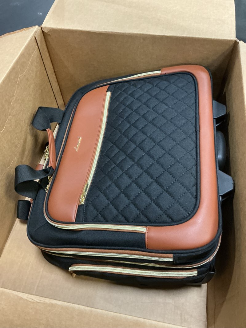 Condition photo showing Good Condition for LOVEVOOK Rolling Laptop Bag Women, 17.3 Inch Laptop Briefcase with Wheels, Soft Sided Underseat Carry On Luggage Personal Item Suitcase for Work Travel Business, Black Brown Black-Brown