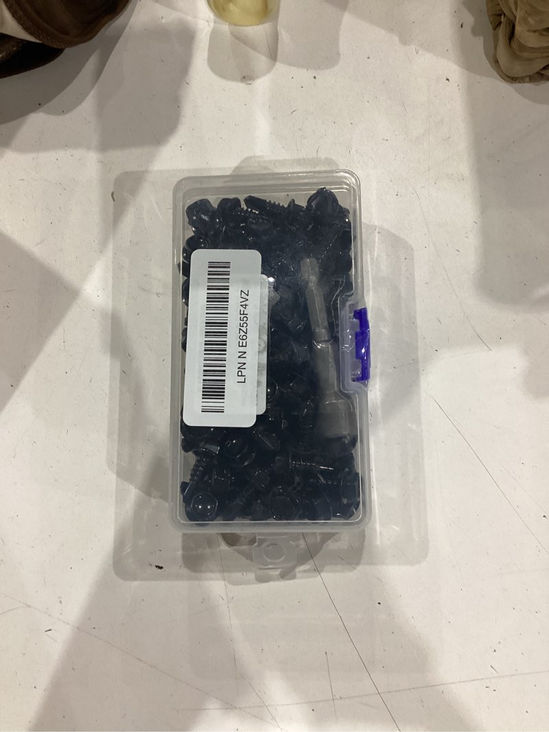 Condition photo showing New/Like New for 100 pcs #14 x 3/4" sheet metal screws, black hex washer head self drilling screw, flanged self tapping screws, 410 stainless steel