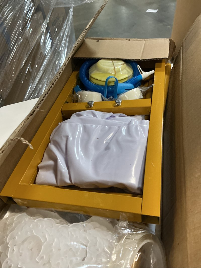 Condition photo showing Good Condition for 6.5ft x 6.5ft backdrop stand heavy duty with base, gold portable adjustable pipe and drape backdrop stand kit, square metal arch party frame for wedding birthday parties banquet decorations