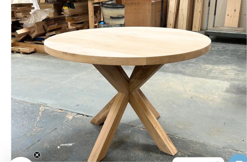 Incomplete Only leg ) Rustic Solid Oak Round Dining Table - Cross Central leg