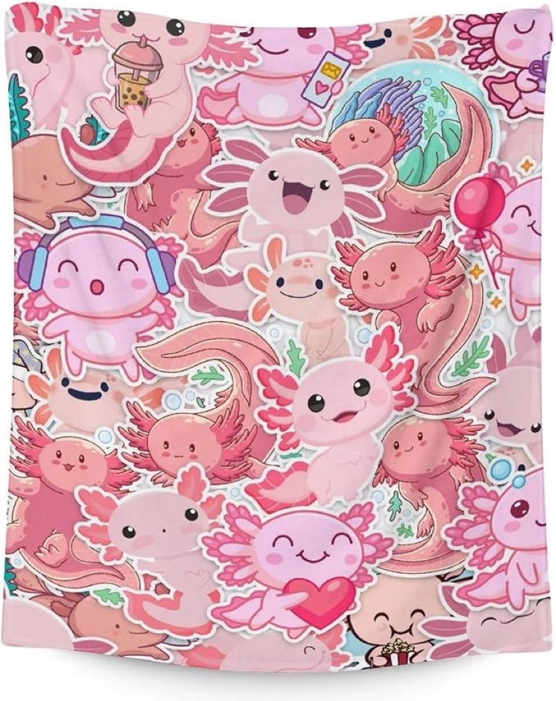 Axolotl Blanket Gifts - 40"x50" Cute Throw Blanket for Adults Kids - Pink Soft Plush Throws for Bed, Couch & Travel