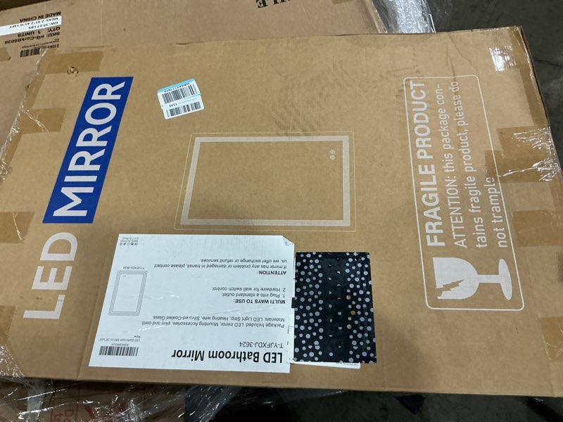 Condition photo showing Good Condition for trahome 36"x24" led bathroom vanity mirror with lights, front and backlit wall mirror, anti fog, dimmable 3 color lighting, memory function, shatterproof glass, plug in or hardwired 3 light modes 36"l x 24"w