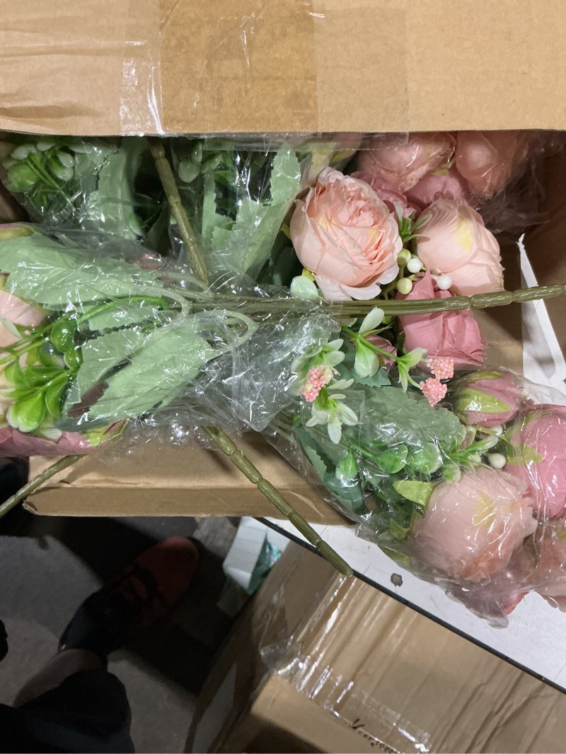 Condition photo showing As Is for 16 bundles artificial peonies silk peonies faux flower bouquet fake peony flower arrangements table centerpieces for vase wedding party boho home office decoration bulk (rose red, pink)