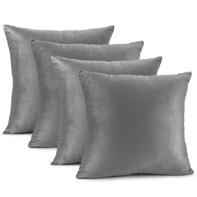 LANE LINEN Throw Pillow Inserts Pack of 4-18 x 18 Inches Gray Velvet Pillows for Sofa, Couch and Bed - Indoor Decorative Pillows 18 x 18-Inch Gray Velvet