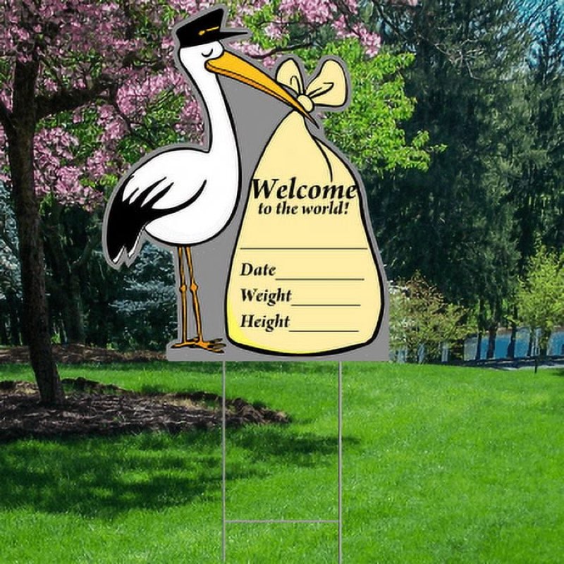 YS1006 New Born Baby Birth Welcome Hello World Stork Waterproof Coroplast Plastic Yard Sign Lawn Sign