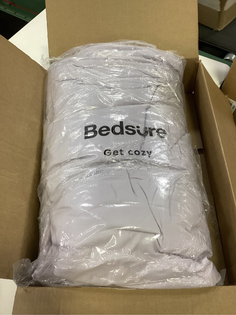 Condition photo showing As Is for Bedsure Queen Comforter Set - 7 Pieces Lavender Queen Bedding Set for All Seasons, Boho Contrasting Design Bed in a Bag with Comforter, Sheets, Pillowcases & Shams 09 - Lavender/Grayish Purple Queen