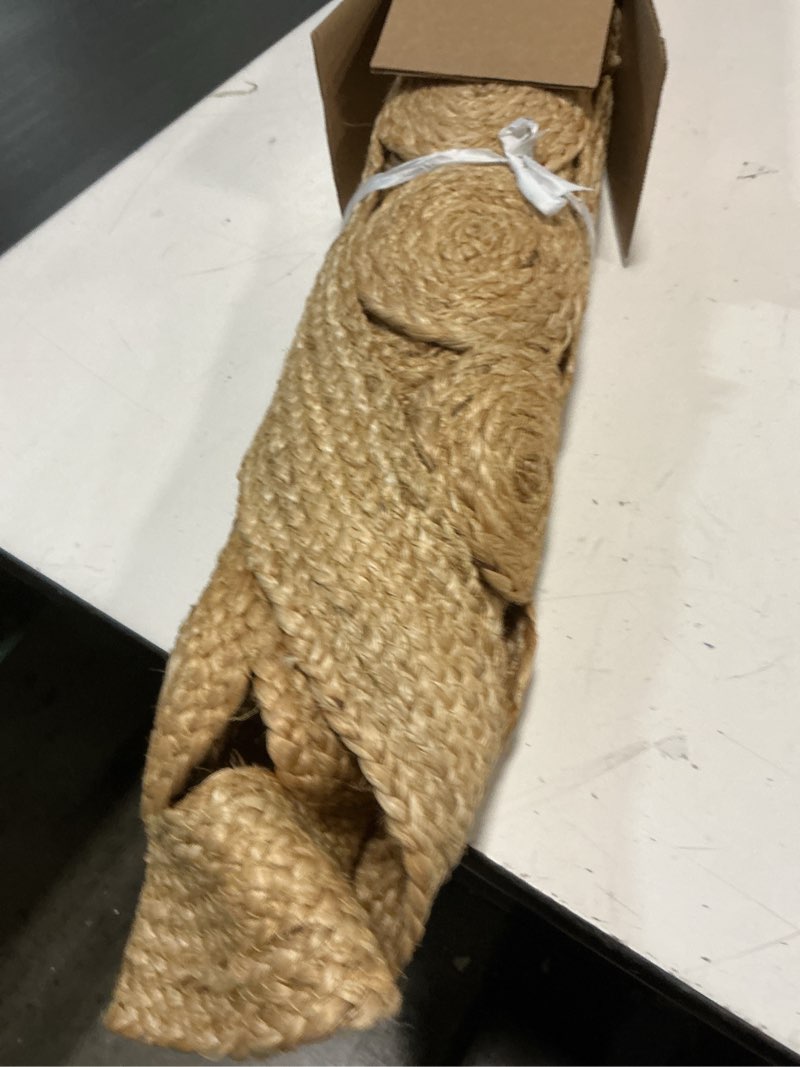 Condition photo showing Good Condition for gruhum round jute area rug 3ft-natural fiber handmade boho charm farmhouse soft braided reversible rustic vintage rugs for indoor ecofriendly kitchen bedroom living room hallways enterways(3'ft round) 3' (round) natural- 28