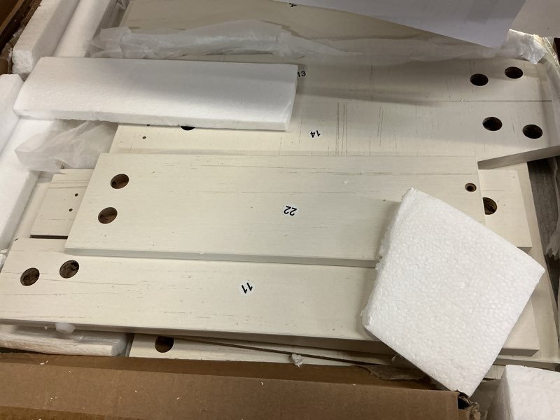 Condition photo showing Good Condition for YITAHOME Farmhouse Buffet Cabinet with Storage, 59" Sideboard Cabinet w/Sliding Barn Doors and 4 Drawers, Kitchen Cabinets for Living Room, White Oak White Oak Modern