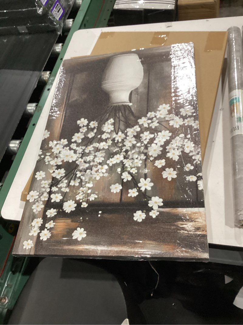 Condition photo showing New/Like New for ybykid framed vintage farmhouse canvas wall art white flowers wall decor painting country style print poster home picture bedroom living room 16x24 inch ready to hang daisy-a 16x24in