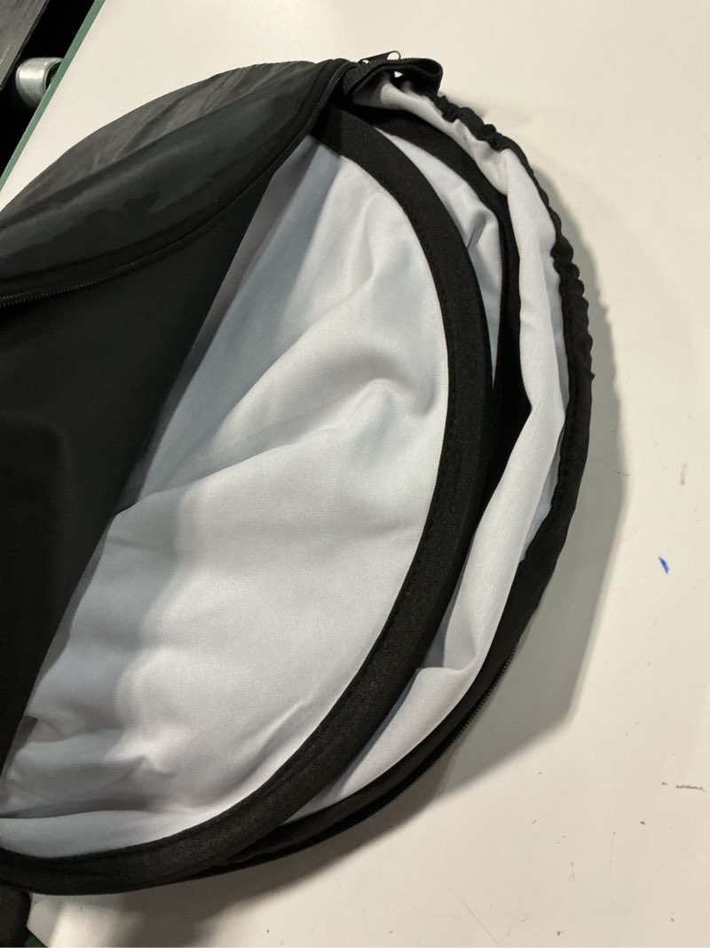 Condition photo showing As Is for 5x6.6ft black white background for photography, pop-up collapsible backdrop 2-in-1 muslin self tape backdrop with clip and carry case 5x6.6ft black&white
