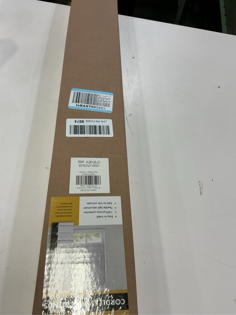 Condition photo showing New/Like New for No Tools No Drill Cordless Mini Blinds, 100% Privacy L-Shaped Blades 1" Vinyl Blinds for Indoor Windows, for Windows Size (31" W × 36" H) Color (White)