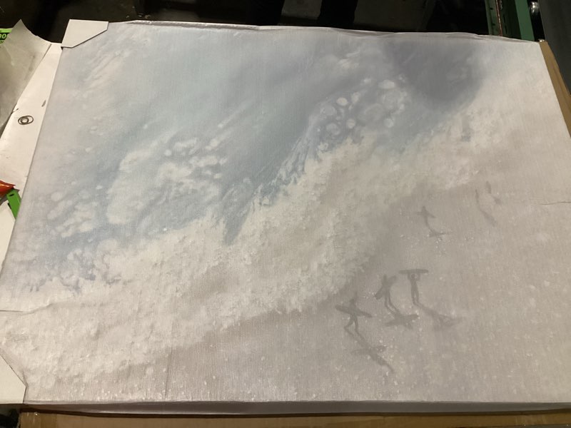 Condition photo showing New/Like New for Surfer Beach Canvas Wall Art Abstract Ocean Wave Painting with Aerial View, Surfboards, Sea Foam & Sandy Shore Coastal Nautical Wall Decor for Living Room, Bedroom, Bathroom, or Beach House 30"×40" 30"L x 40"W Beach Wall Art #04