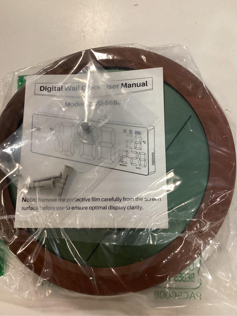 Condition photo showing Good Condition for digital wall clock battery-operated, 8 inch small decorative modern wood wall clock with date, temperature, auto-dst, silent electric wall clock for bedroom, living room, kitchen, office, farmhouse