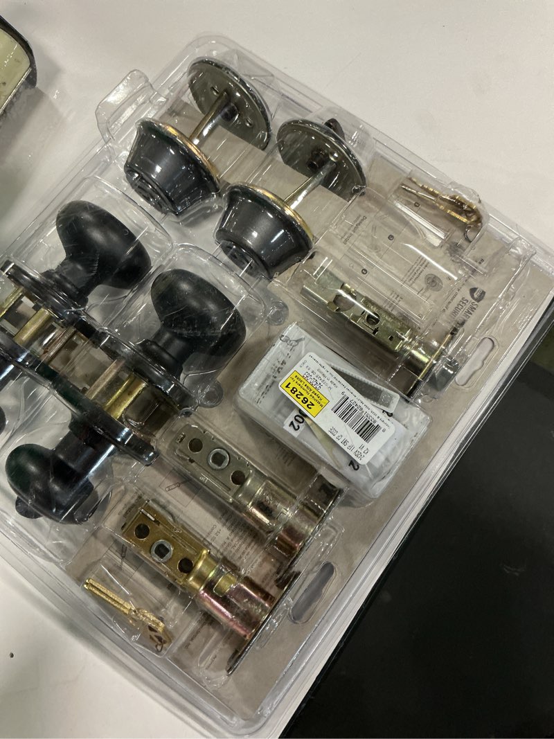 Condition photo showing As Is for Kwikset SmartKey Security Classic Venetian Bronze Entry Knob and Single Cylinder Deadbolt KW1 2-3/4 (missing parts)
