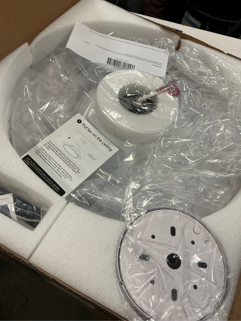 Condition photo showing As Is for Retractable Ceiling Fan with Lights,42 Inch Low Profile Ceiling Fan with Remote Control,Retractable Blades,Dimmable Full Spectrum,Modern Fandelier for Bedroom Living Room Dinning Room,White White 42inch