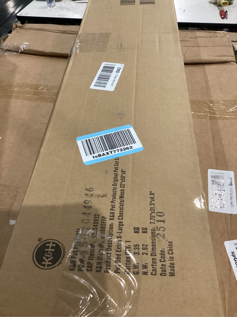 Condition photo showing New/Like New for K&H Pet Products Outdoor Elevated Dog Cot, Breathable Cooling Elevated Cot Hammock Pet Bed for XL Dogs, Washable Mesh Cover, Raised Metal Frame, Collapsible, Portable - Extra-Large 50 X 32 Chocolate Chocolate/Black Mesh X-Large 50"L x 32"W