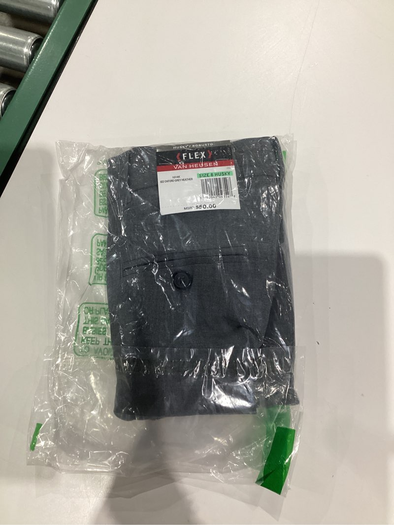 Condition photo showing New/Like New for Van Heusen Boys Flex Stretch Flat Front Dress Pants, Oxford Grey, 20 Husky