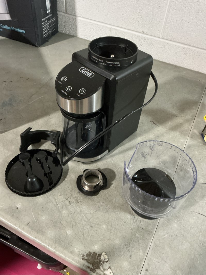 Condition photo showing As Is for (broken )gevi burr coffee grinder, adjustable burr mill with 35 precise grind settings, electric coffee grinder for espresso/drip/percolator/french press/ american/ turkish coffee makers, 120v/200w, black