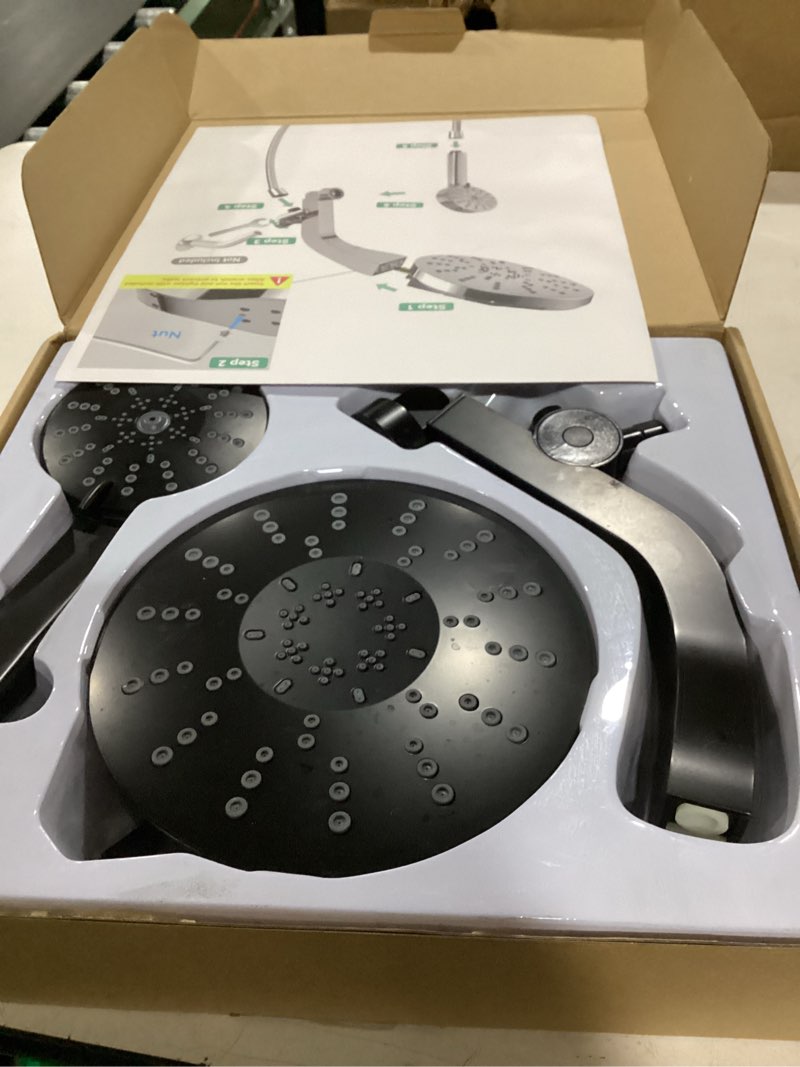 Condition photo showing As Is for high pressure rain showerhead combo, 2026 magnetic shower head set with detachable 8-mode handheld shower spray, adjustable angle dual shower niche system with built-in magnetic docking and power jets ?matte black