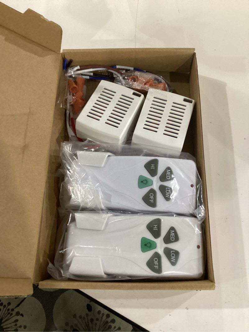Condition photo showing Good Condition for 2 pack small size universal ceiling fan remote control kit with light dimmer, 3 speed fan controller mini receiver replacement for hampton bay/hunter/harbor breeze/westinghouse/honeywell and more handheld remote & mini receiver(2pack)