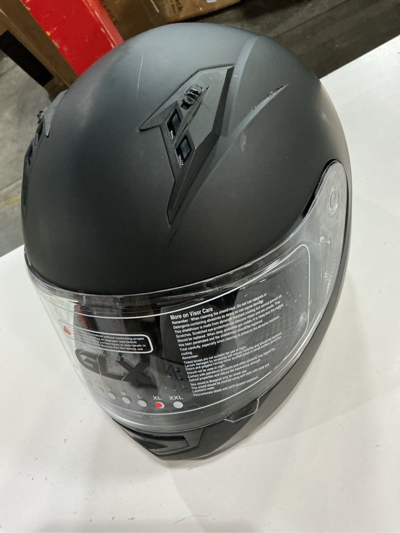 Condition photo showing Good Condition for glx gx11 compact motorcycle helmet - matte black, x-large - full face w/ tinted visor, dot approved matte black x-large